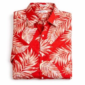Porter & Ash Linen Cotton Button Front Shirt Tropical Leaf Print Small